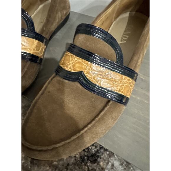 Prada Suede & Alligator/Crocodile Trim Loafers Shoes Size 10 - Picture 2 of 16